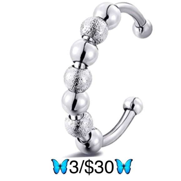 Stainless Steel Silver Tone Open Style Adjustable Size Fidget Bead Ring - Picture 1 of 8